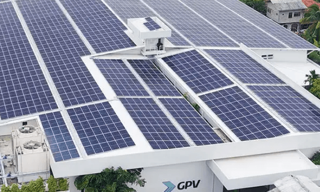Large solar-panel installation on the rooftop of GPV Lanka's manufacturing facility